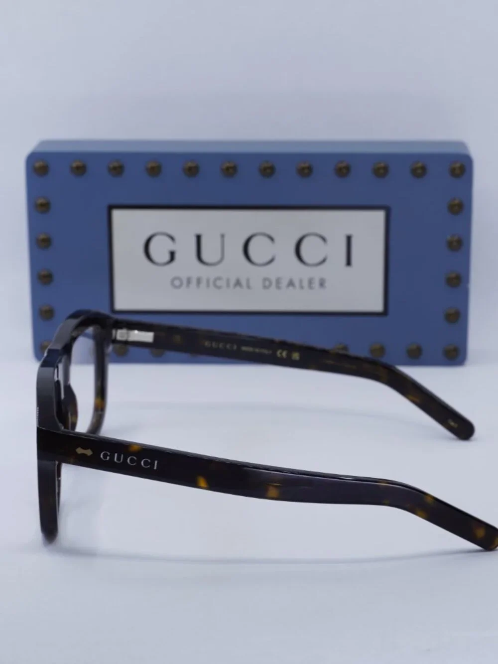 Gucci GG1712S 002 Square Sunglasses - Dark Havana\ Clear/Dark Green Clip-On